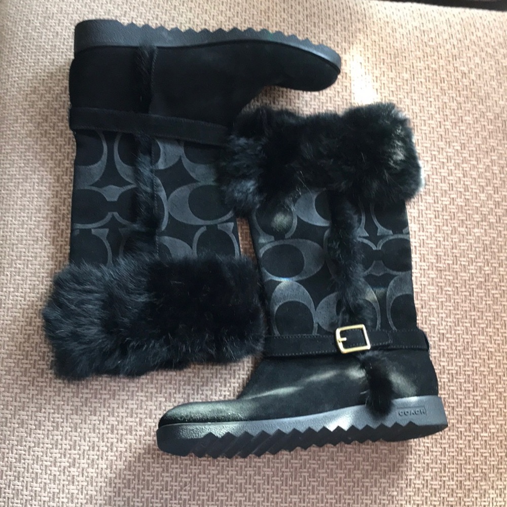 Coach Furry Black Signature Boots